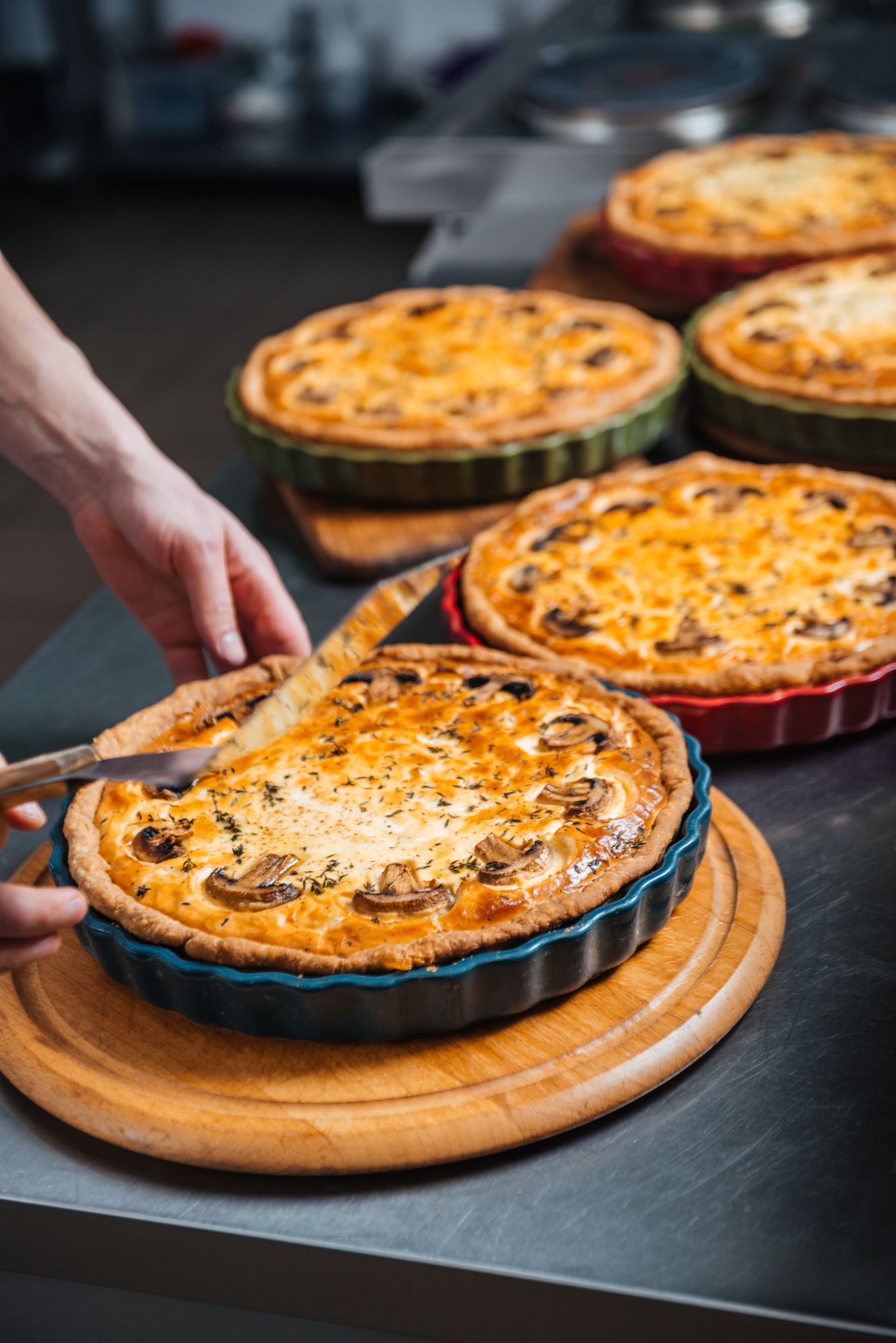 Fresh pies cooked by cheif cook on the kitchen